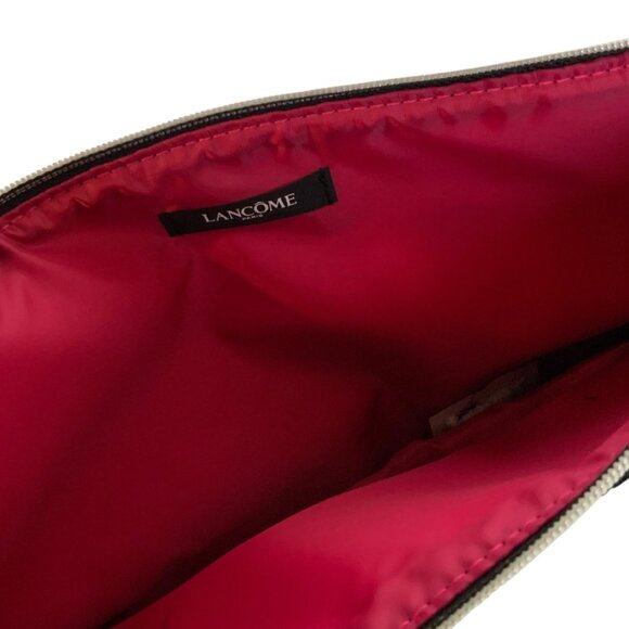 Lancome Paris Textured Rose Pattern Black Makeup Bag Red Satin Lining - Picture 3 of 4